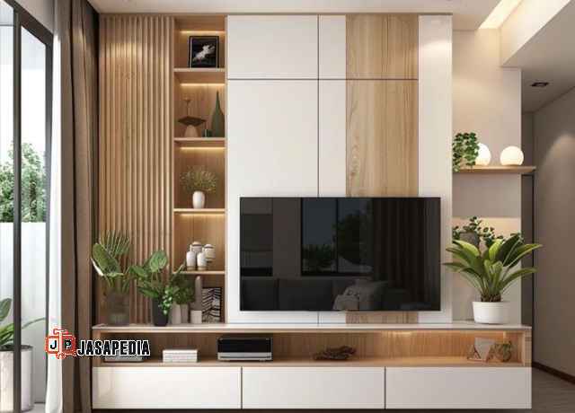 Anti Berantakan! Custom lemari tv ruang tamu minimalis Jakarta banyak storage Anti Berantakan! Custom lemari tv ruang tamu minimalis Jakarta banyak storage
