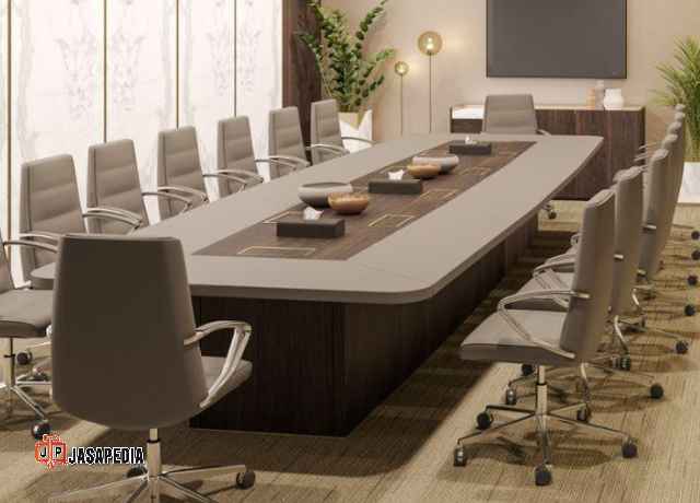 Custom meja rapat Bekasi HPL minimalis modern gratis desain 3D