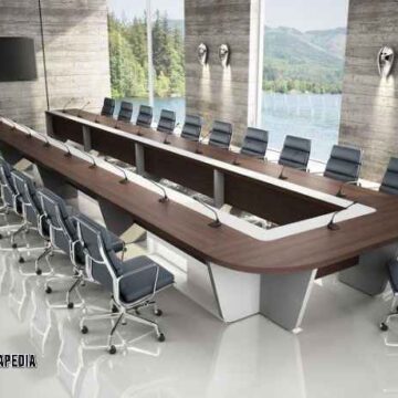 Custom meja rapat Bekasi HPL minimalis modern gratis desain 3D