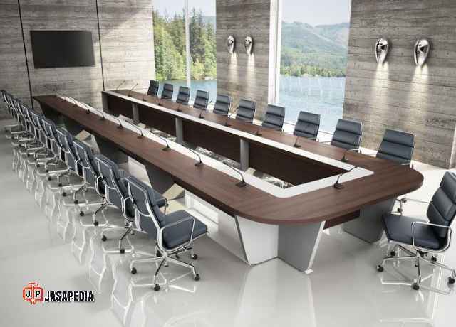 Custom meja rapat Bekasi HPL minimalis modern gratis desain 3D