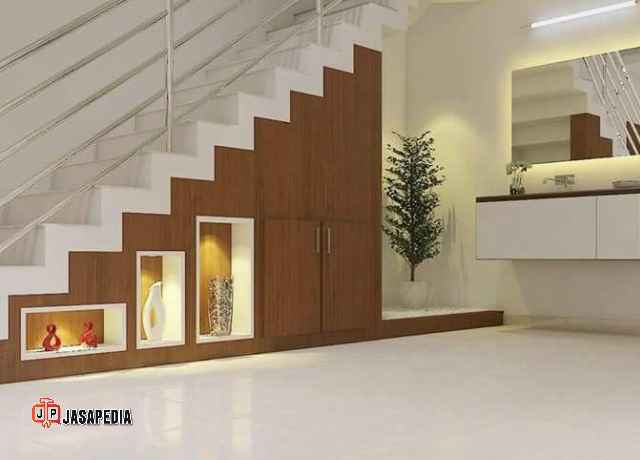 Custom lemari bawah tangga Depok gratis desain 3D