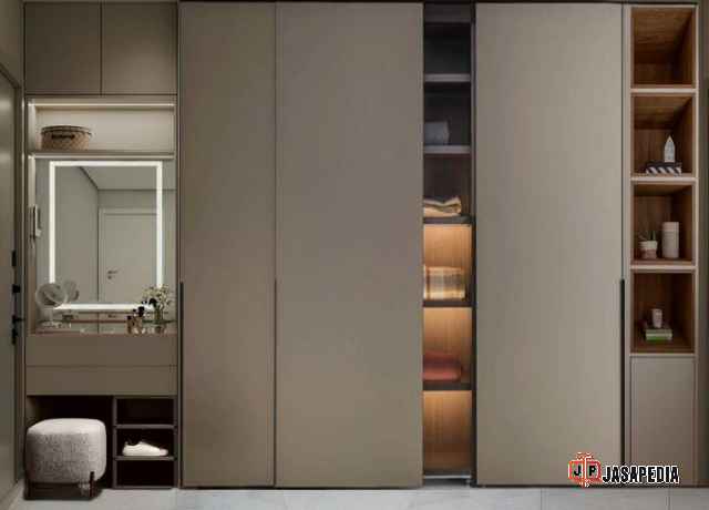 Meja Rias Custom Bekasi Menyatu Lemari Pakaian Desain Compact Modern