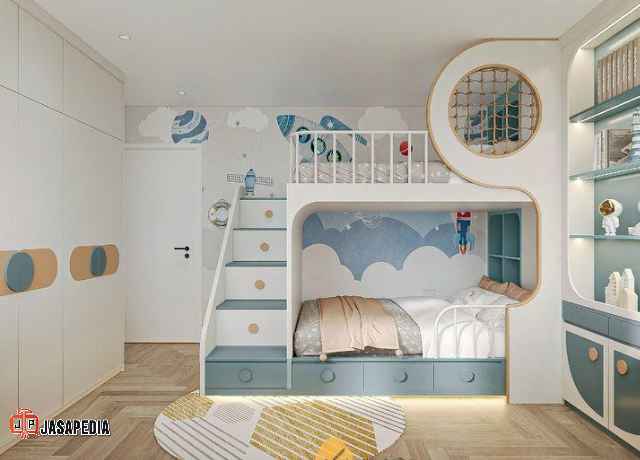 Jasa pembuatan set kamar anak Bekasi khusus ruangan sempit desain multifungsi