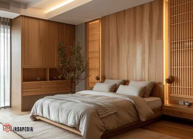 Jasa Set Kamar Tidur Mewah Jakarta Nuansa Kayu Alami Japandi Estetik Jasa Set Kamar Tidur Mewah Jakarta Nuansa Kayu Alami Japandi Estetik