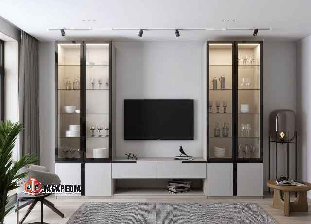 Kualitas Terbaik Custom lemari tv Depok bahan plywood anti rayap awet