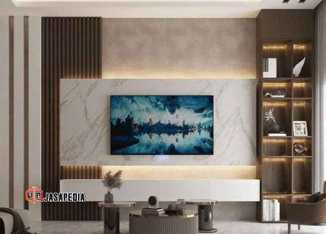Gratis Desain 3D Custom lemari tv Bekasi multifungsi finishing HPL premium