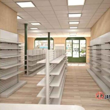 Jasa display jualan Jakarta Timur lemari kaca apotek, obat rapi pasien auto percaya