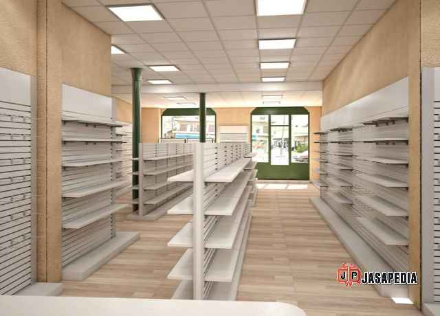 Jasa display jualan Jakarta Timur lemari kaca apotek, obat rapi pasien auto percaya