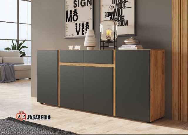 Tukang kayu custom Depok credenza multifungsi, bikin rumah jadi lega