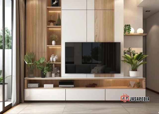 Tukang kayu custom Jakarta Utara backdrop TV minimalis, budget minim hasil max