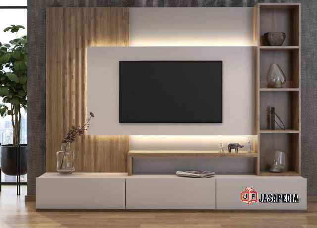 Tukang kayu custom Jakarta Utara backdrop TV minimalis, budget minim hasil max