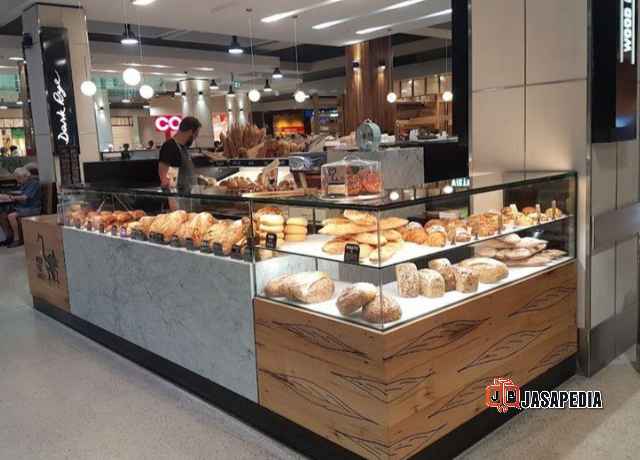 Jasa buat stand jualan untuk mall Jakarta desain minimalis modern HPL