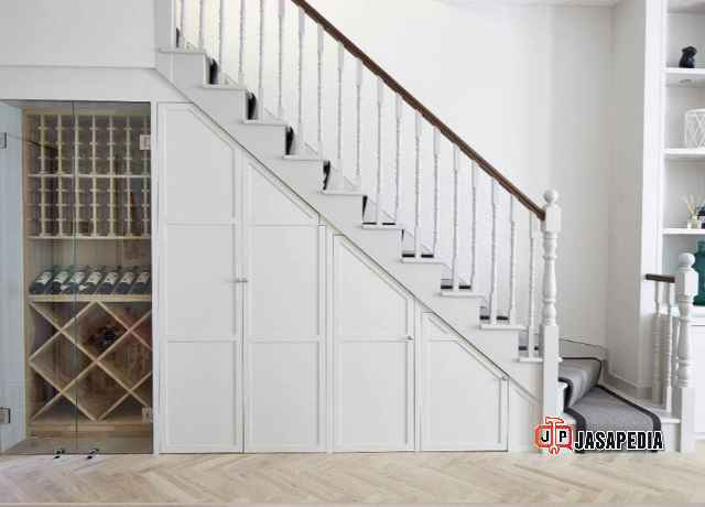 Custom lemari bawah tangga Tangerang model modern mewah Custom lemari bawah tangga Tangerang model modern mewah