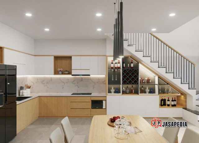 Jasa kitchen set bawah tangga anti rayap dan air Harga per meter 2 juta
