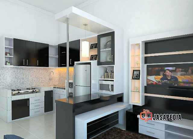 Jasa pembuatan Meja Bar Ruang Tamu Menyatu Kitchen Set Apartemen Studio Jasa pembuatan Meja Bar Ruang Tamu Menyatu Kitchen Set Apartemen Studio