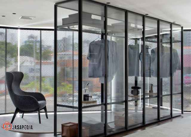 Jasa lemari pakaian besi Cikarang pintu sliding kaca full Jasa lemari pakaian besi Cikarang pintu sliding kaca full