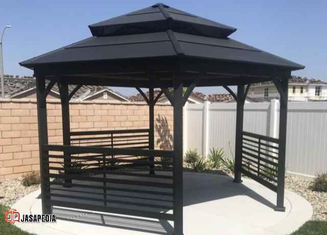 Jasa gazebo besi minimalis modern Depok  warna hitam doff