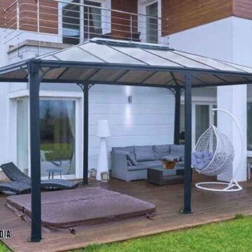 Jasa gazebo besi minimalis modern Depok warna hitam doff Jasa gazebo besi minimalis modern Depok warna hitam doff