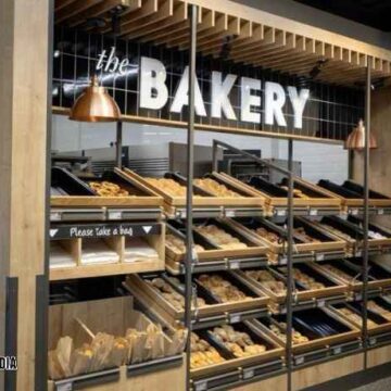 Jasa pembuatan display toko Bogor rak roti bakery, desain unik gratis 3D