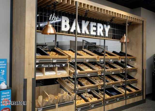 Jasa pembuatan display toko Bogor rak roti bakery, desain unik gratis 3D