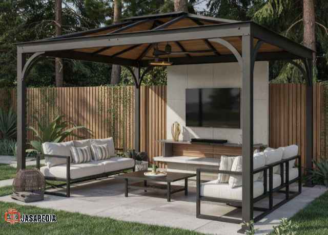 Jasa gazebo besi model industrial Tangerang untuk cafe outdoor