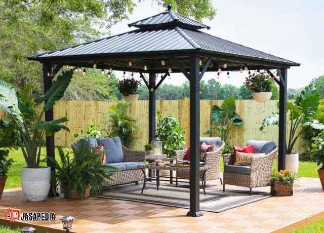 Jasa gazebo besi model industrial Tangerang untuk cafe outdoor