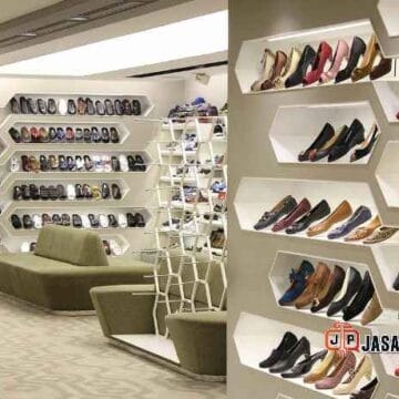 Jasa pembuatan display toko Tangerang rak sepatu estetik, jaminan kualitas no. 1