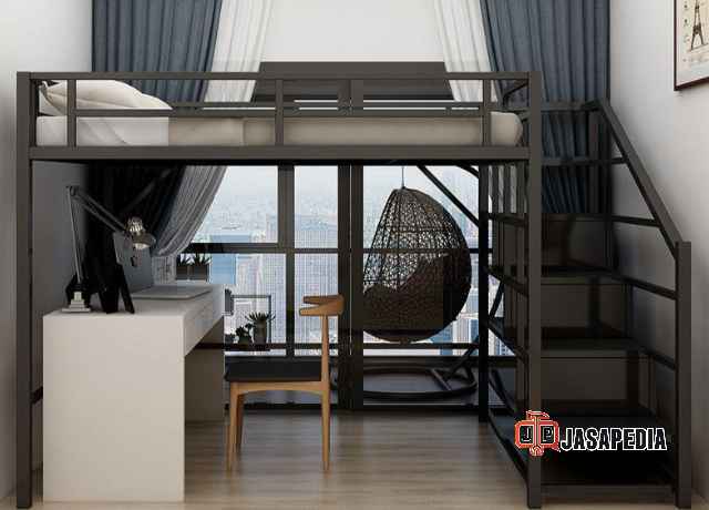 Custom ranjang tingkat besi modern dengan meja belajar area Bekasi & Jakarta Custom ranjang tingkat besi modern dengan meja belajar area Bekasi & Jakarta