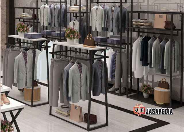 Jasa lemari pakaian besi Jakarta konsep open wardrobe butik
