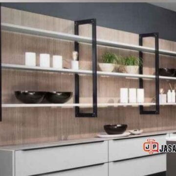 Jasa kitchen set industrial Depok bahan besi kombinasi kayu
