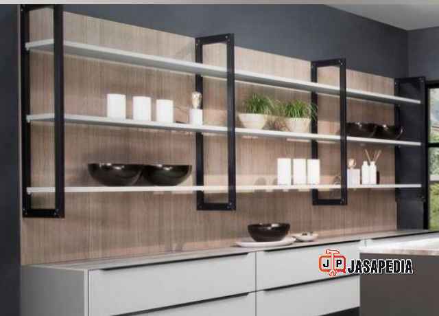 Jasa kitchen set industrial Depok bahan besi kombinasi kayu